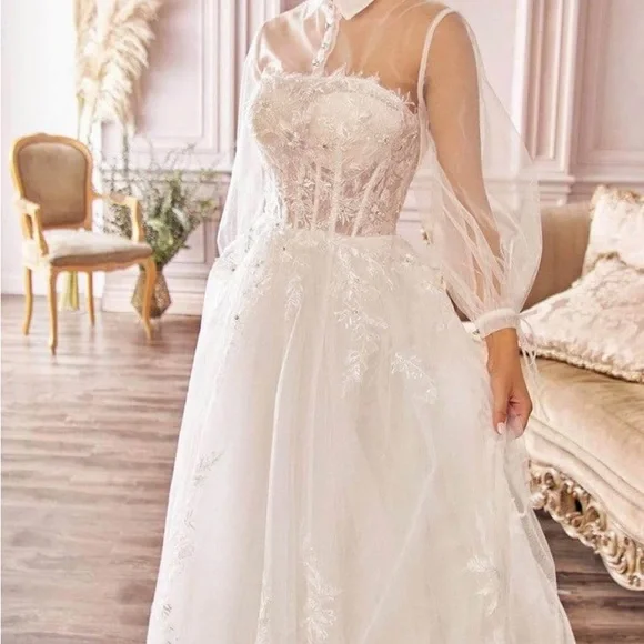 Andrea & Leo NWT A1016 midi bridal button up dress - Picture 2 of 2